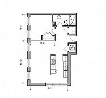 Floor plan TORI - 1 Bed 1 Bath 1-S