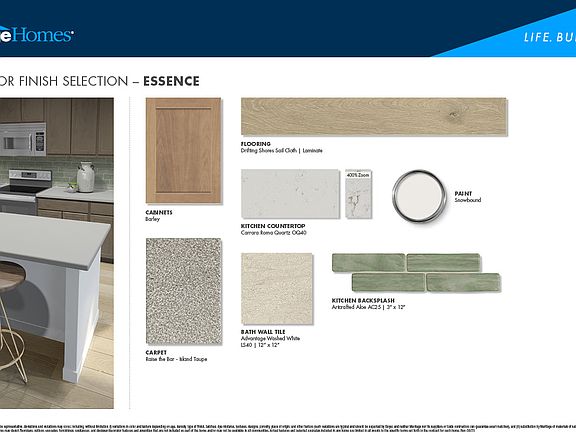 Light brown cabinets, quartz countertops, and an aloe green backsplash