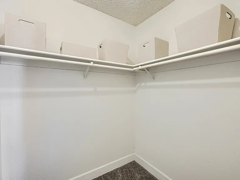 Abundant storage space in this walk-in closet, perfect for organizing your wardrobe.