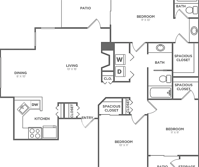 Three Bedroom Two Bath (1205 SF) Three Bedroom Two Bath (1205 SF)
