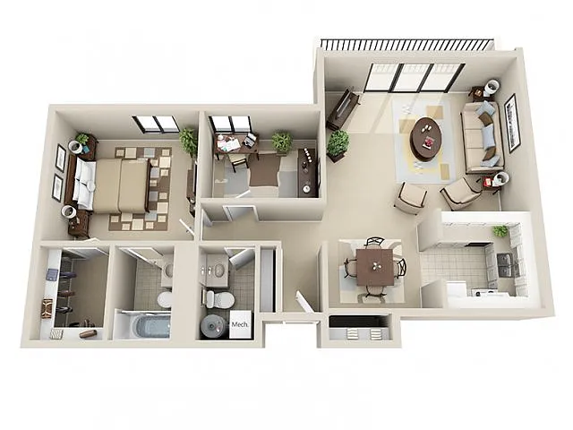 Floor plan 1 Bedroom w/ Den