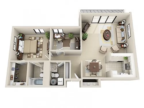 Floor plan 1 Bedroom w/ Den