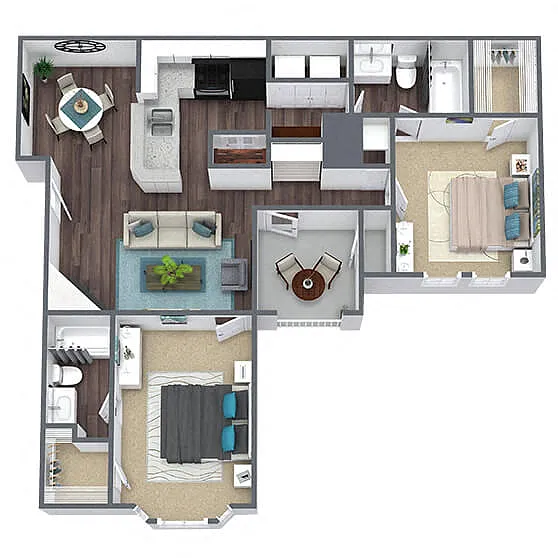 Floor plan B1: 2 Bed 2 Bath