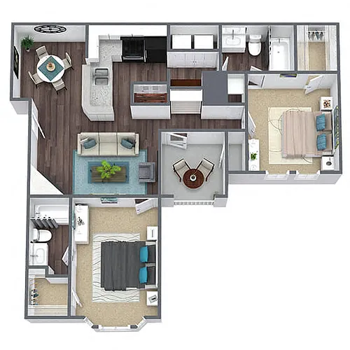 Floor plan B1: 2 Bed 2 Bath