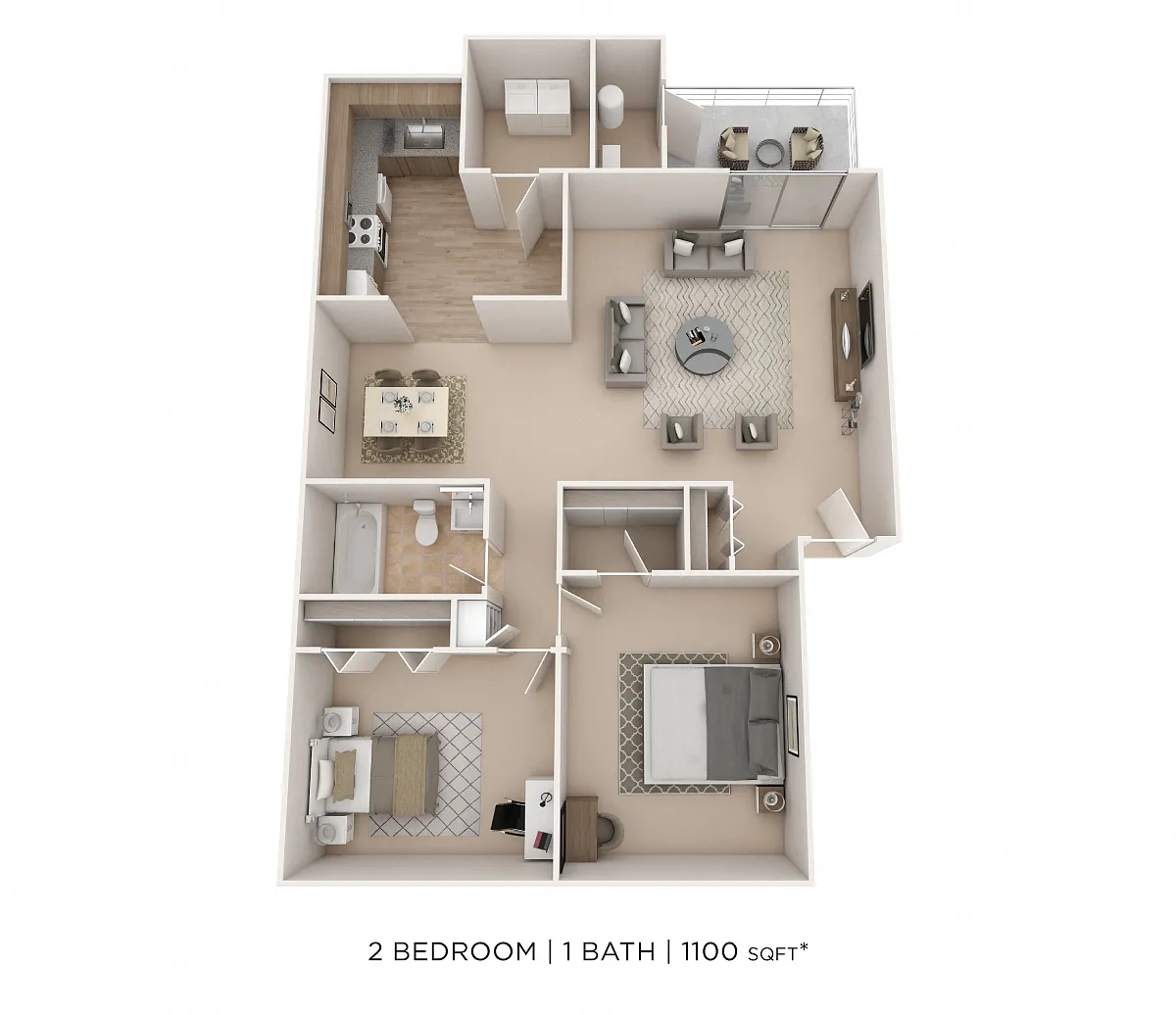 Floor plan Two Bedroom - 1,100 sqft