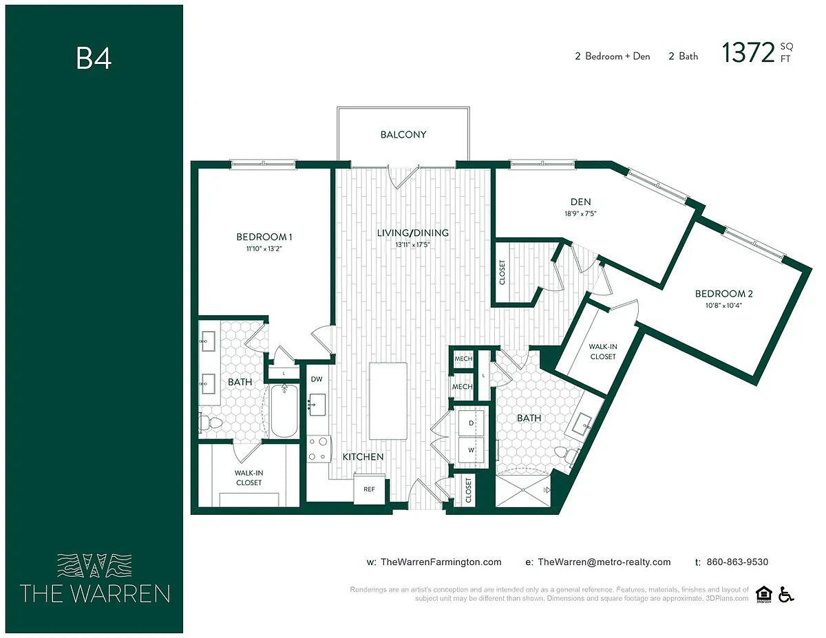 Floor plan 2-Bedroom Den B4
