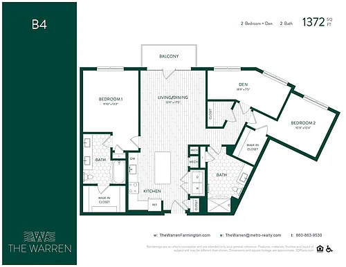 Floor plan 2-Bedroom Den B4