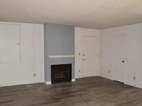 Living room - fireplace, storage spaces and front door
