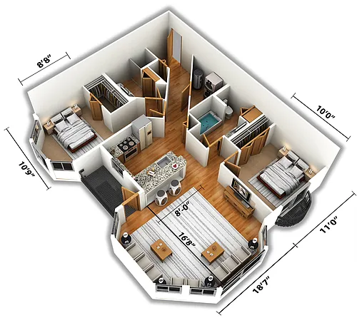 Floor plan 2 Bedroom 2 Bath 1