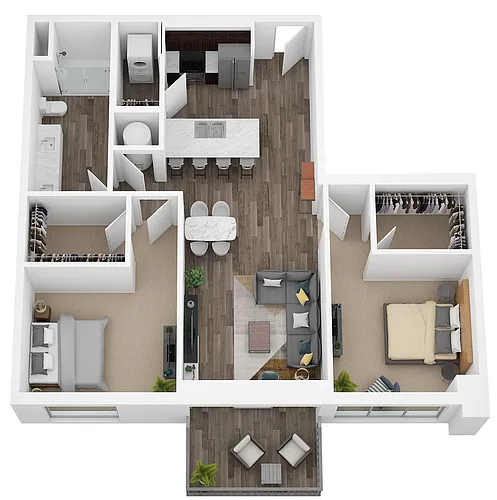 Floor plan Two Bed/One Bath/Balcony