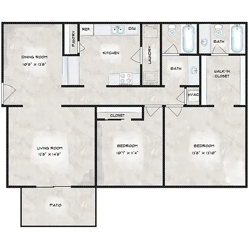 Floor plan 2 bed 2 bath reno