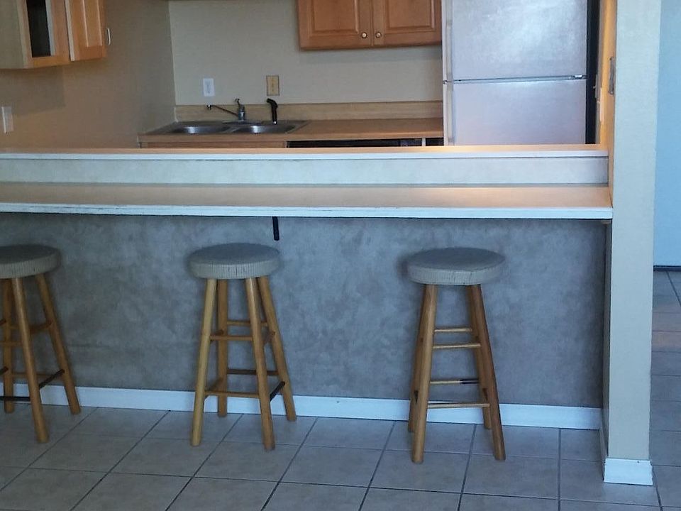View from the living room. Kitchen is quite spacious, there