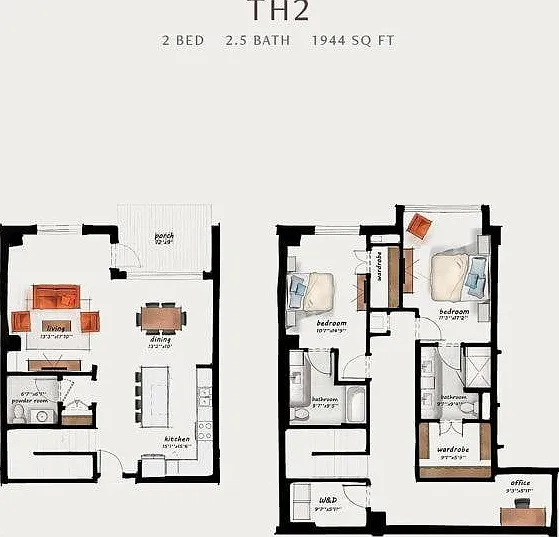 TH2 | 2 Bed 2.5 Bath 1,944 square feet TH2 | 2 Bed 2.5 Bath 1,944 square feet