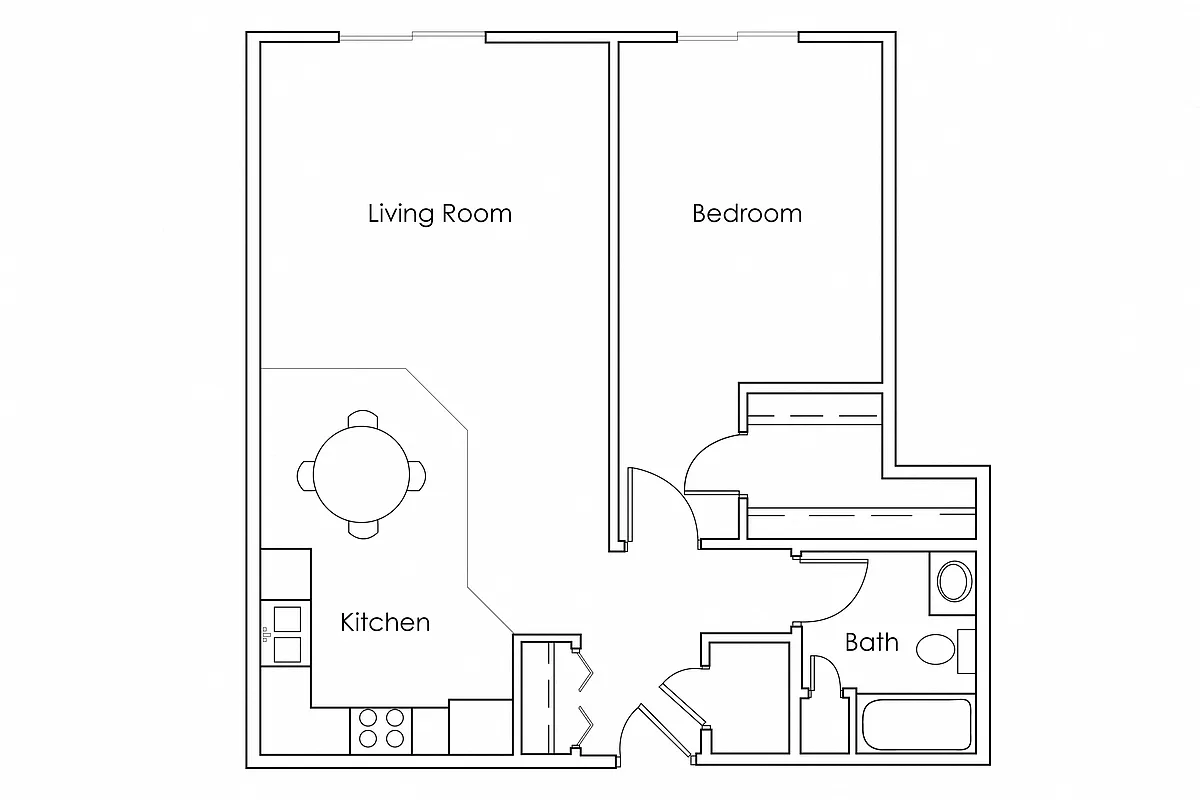 Floor plan 1 Bedroom 1 Bathroom 750 - E