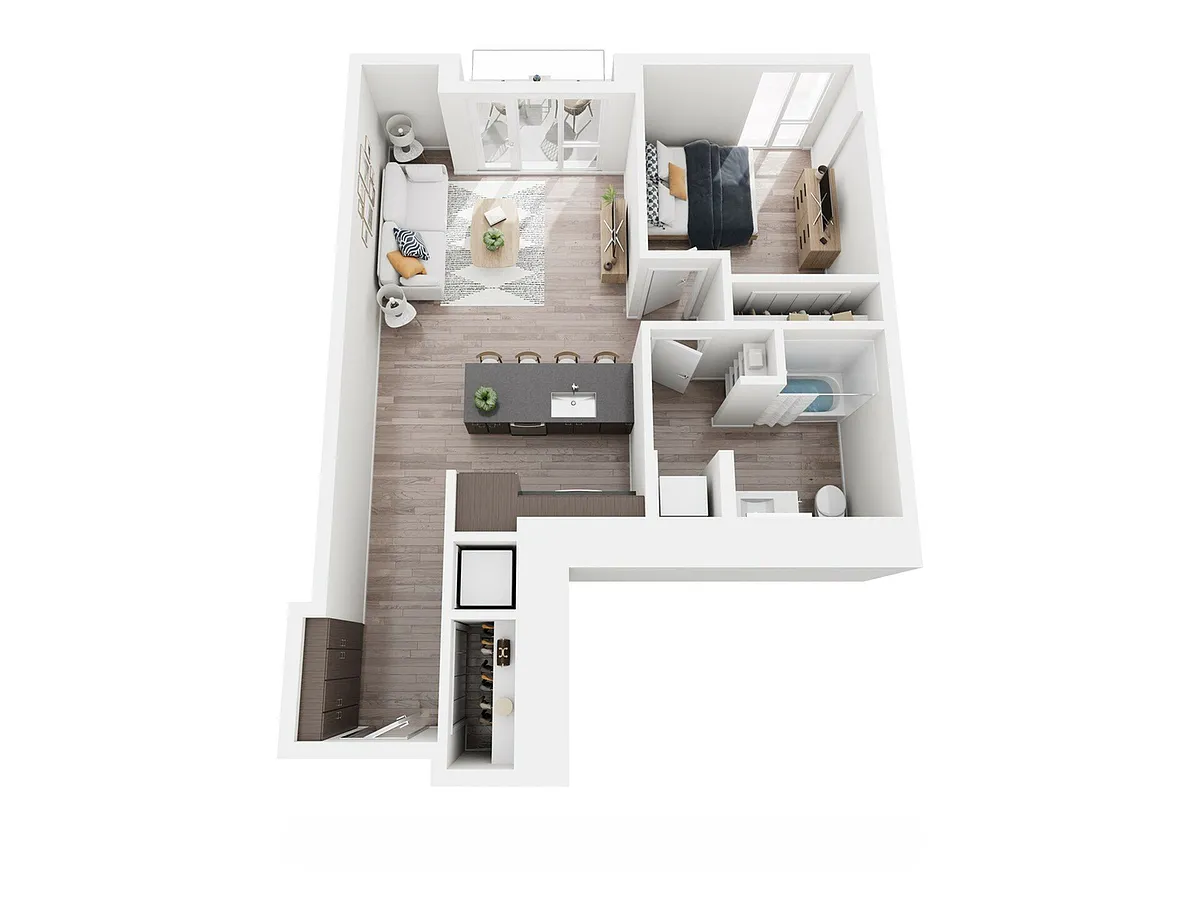 Floor plan 1 Bed, 1 Bath - R