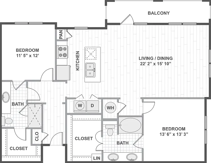 2 Bedroom 22E Floorplan Diagram