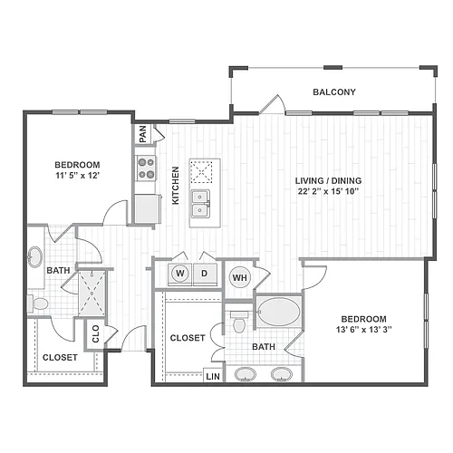 Floor plan 2 Bedroom 22E