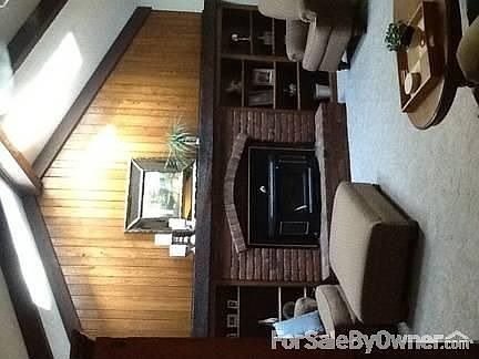 Brick wood burning fireplace