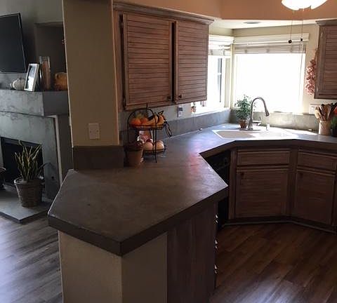 Kitchen with matching concrete counters