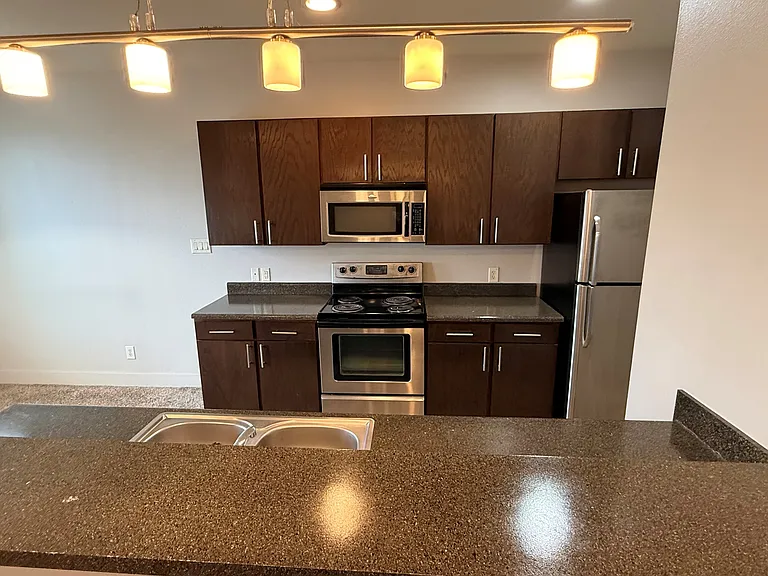 Contemporary Kitchen with pendant lights
