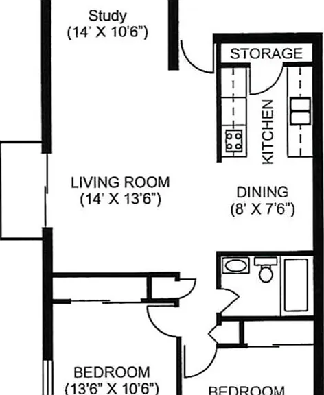 Two-Bedroom with Study, Plan E