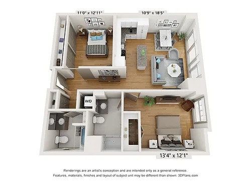 Floor plan 2-Bedroom 2-Bathroom | 1109 sqft
