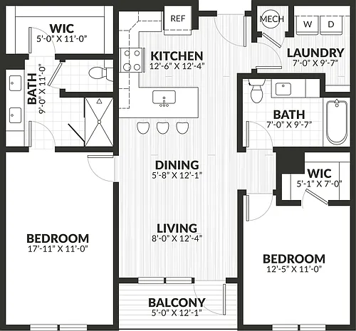 Floor plan 2 Bed/2 Bath-b1