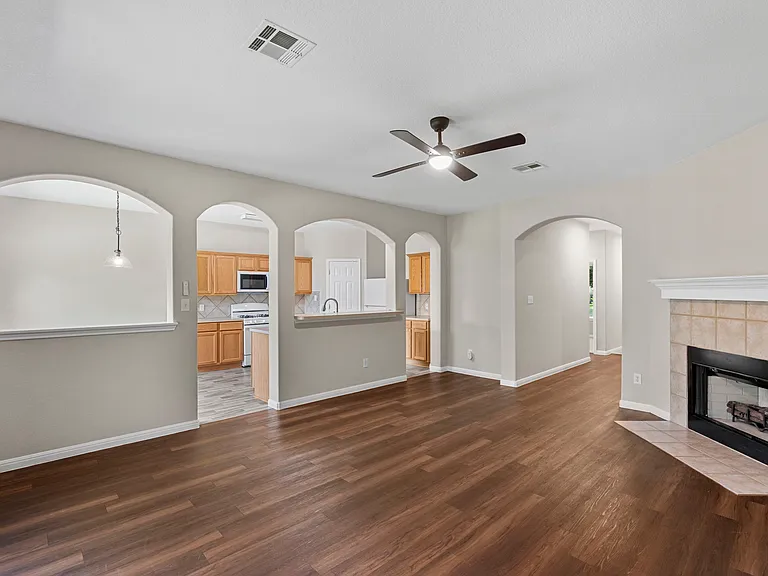 Living space with gas log fireplace
