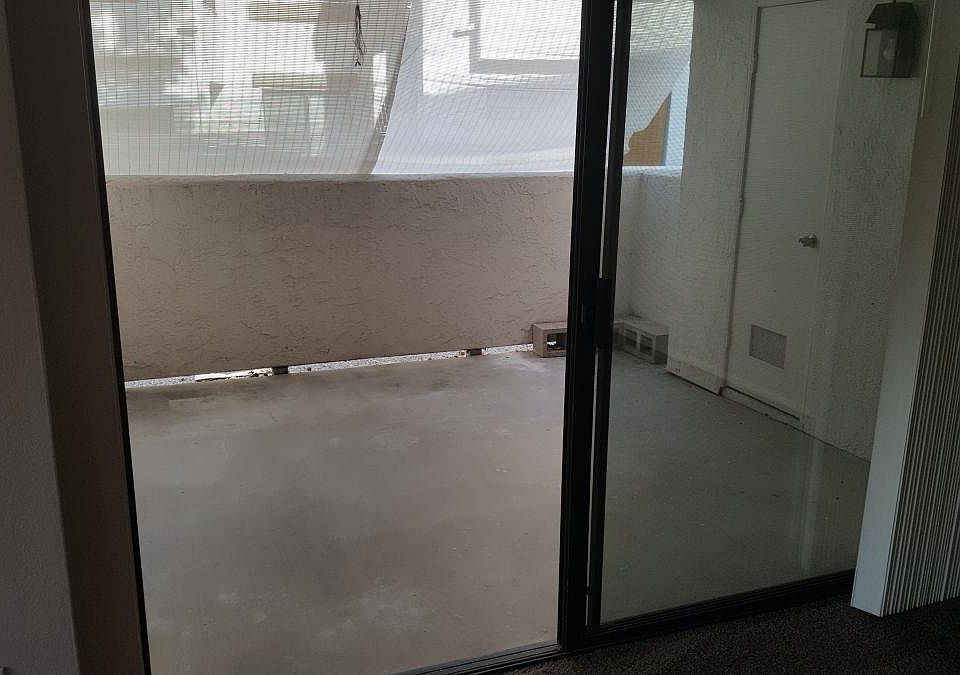 large patio with storage