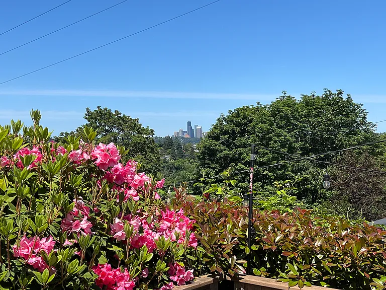 backyard deck with a view of Downtown Seattle