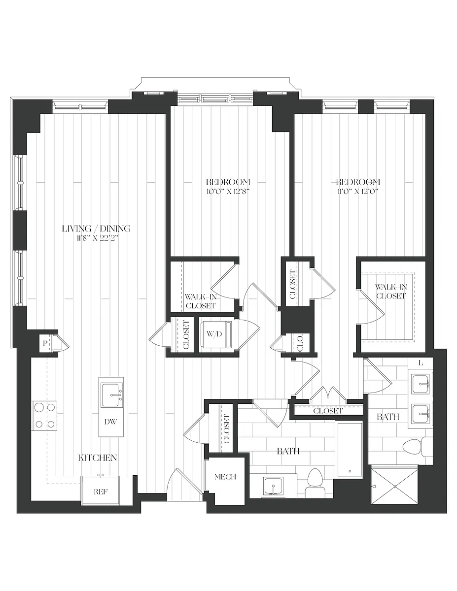 Floor plan 2 Bed/2 Bath-2B-1B-The Claude