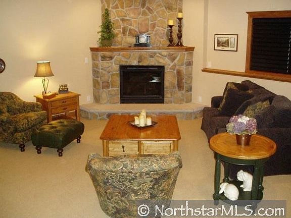 Stone fireplace in Family room
