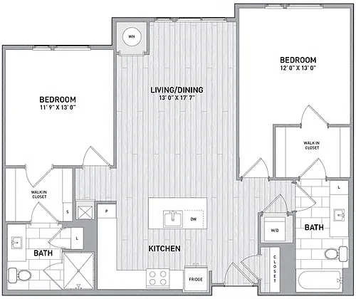 Floor plan 2 BED 2 BATH - 1,138