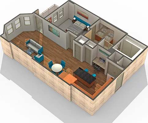 1 BR x 1 BA - F Floorplan 1 BR x 1 BA - F Floorplan