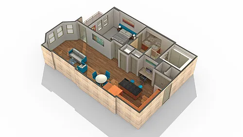 Floor plan 1 BR x 1 BA - F