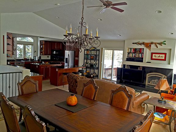View from dining into living and kitchen
