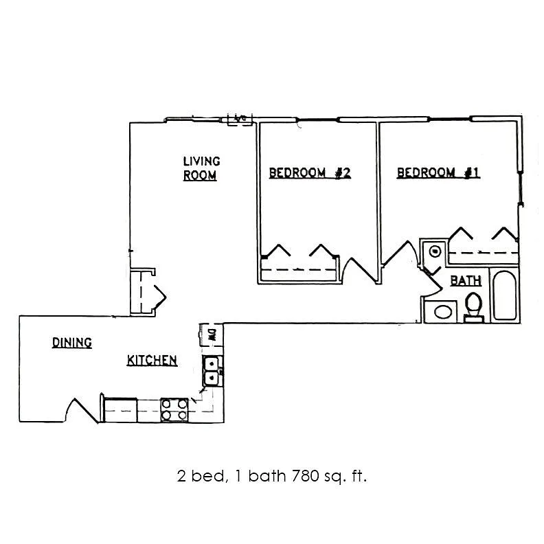 Floor plan 2 Bed 1 Bath | 780 sqft