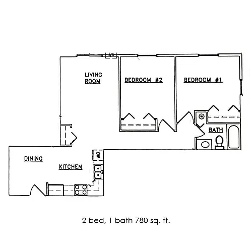 Floor plan 2 Bed 1 Bath | 780 sqft