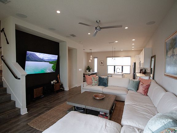 Living room with full surround sound, 75" TV home theater