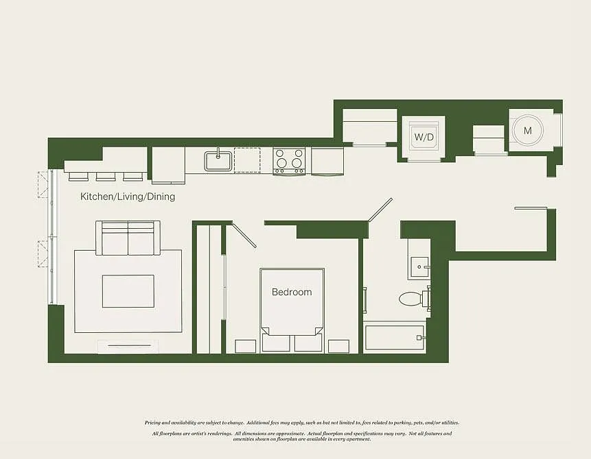 Floor plan 1 Bed- 1 Bath | AJ10 - Reva