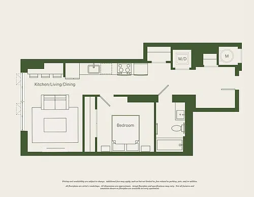 Floor plan 1 Bed- 1 Bath | AJ10 - Reva