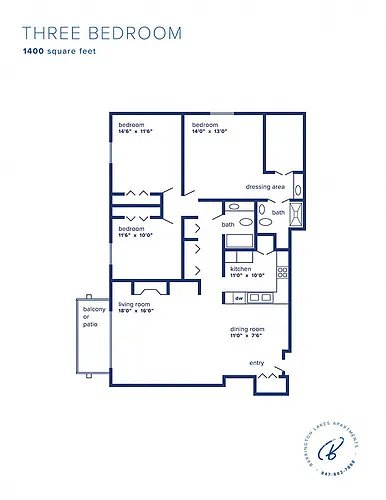 Floor plan Three Bedroom Large