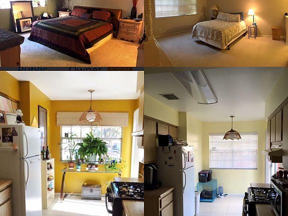 before and after photo of master bedroom and kitchen 