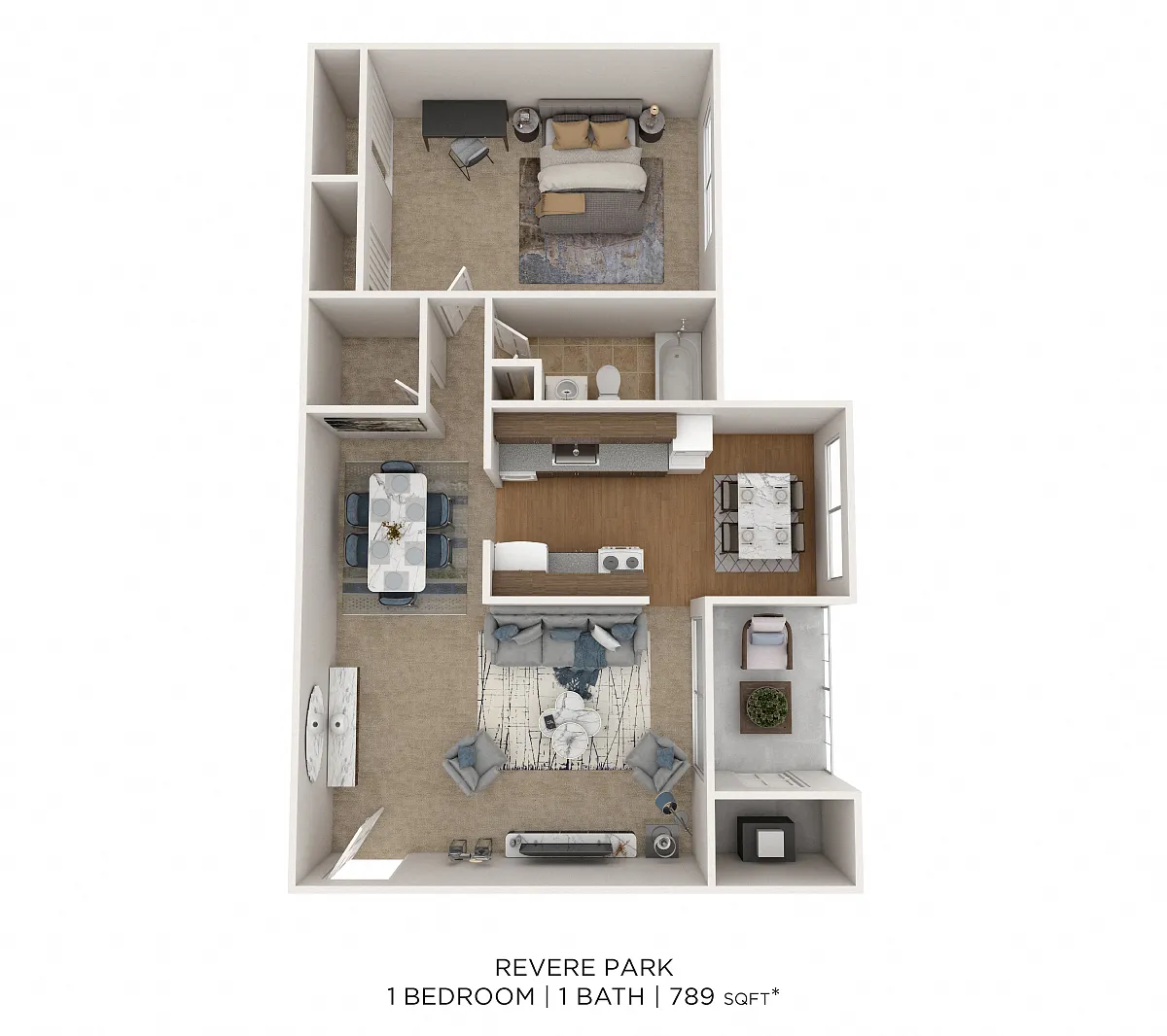 Floor plan One Bedroom- 789 sqft