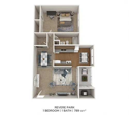 Floor plan One Bedroom- 789 sqft