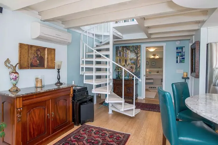 Spiral stairs leading upstairs