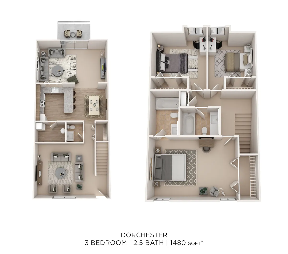 Floor plan Dorchester 3Bed 2.5 W/Den 1480sqft
