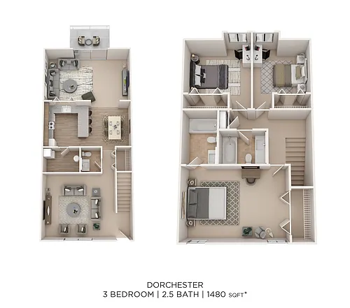 Floor plan Dorchester 3Bed 2.5 W/Den 1480sqft