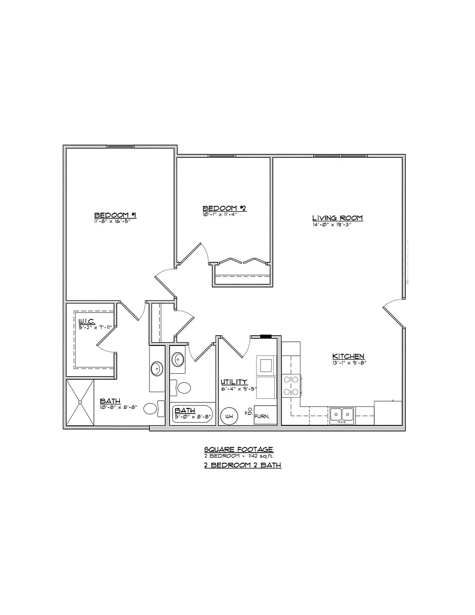 Floor plan 2BR-2BA A1 Apartment