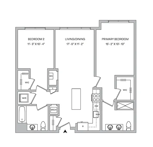 Floor plan B04 - 2BR 2BA (1051 SF)